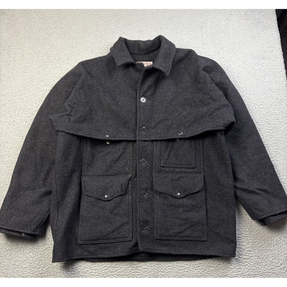 Vintage Filson Style 83 Double Mackinaw Cruiser Coat Jacket Wool Black Sz 46 USA